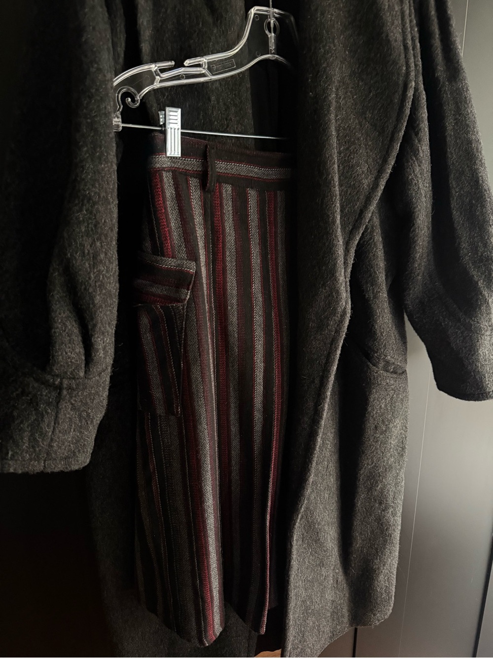 Handmade Vintage Wool Minimalist Pinstripe Pleated Utility Cargo Midi Skirt XS